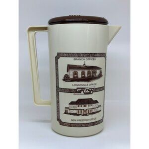 VTG Glen Rock State Bank 9.5" Plastic Pitcher Brown Beige Pennsylvania